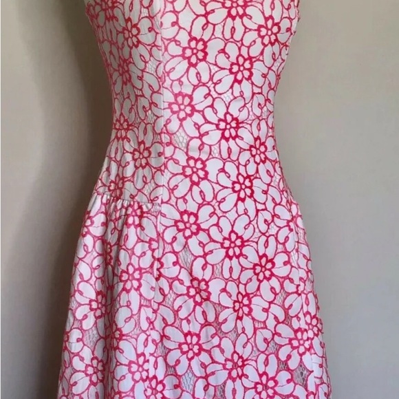 $268 Lilly Pulitzer Strapless Jordan Dress Size 4 Fiesta Pink Pique Lace - Picture 10 of 11